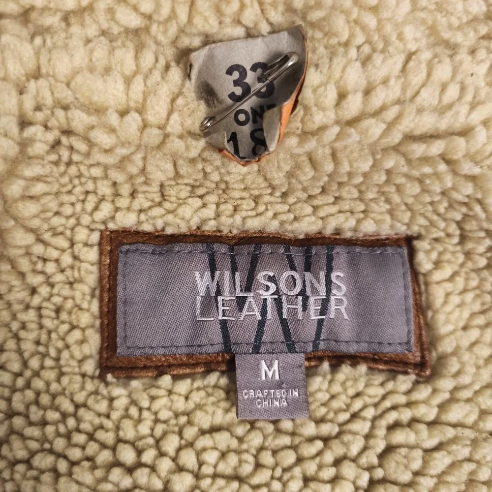 VTG Wilsons Leather Sherpa Lined Bomber Aviator Jacket‎ Coat Medium Y2K